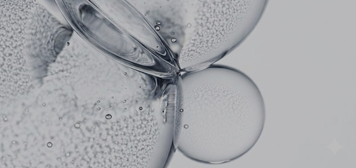 Close-up of a glass with bubbles on a light gray background