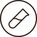 Black and white icon of a beaker containing fluid