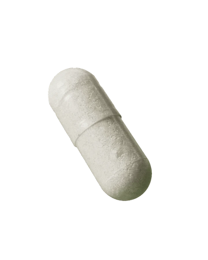 Rotating close-up of a off-white digestive enzyme capsule.